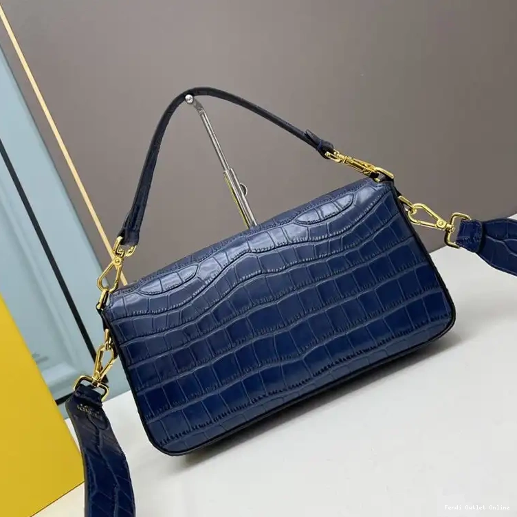 Affordable Fendi In Baguette Leather Crocodile Medium Blue Bag 0618